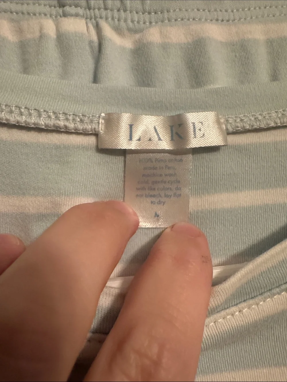 LAKE Blue and White Stripe PJ Set 100% Pima Cotton Matching Medium - Picture 2 of 7